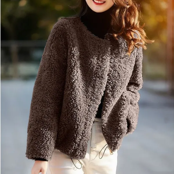 合わせやすい  長袖  ラウンドネック  無地  ファー  冬