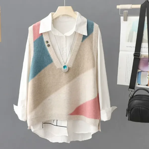 ベスト  ニット  タンクトップ  ニット / セーター  ニットトップス  Vネック  プルオーバー  春秋  新作  2025  レディース  バイカラー