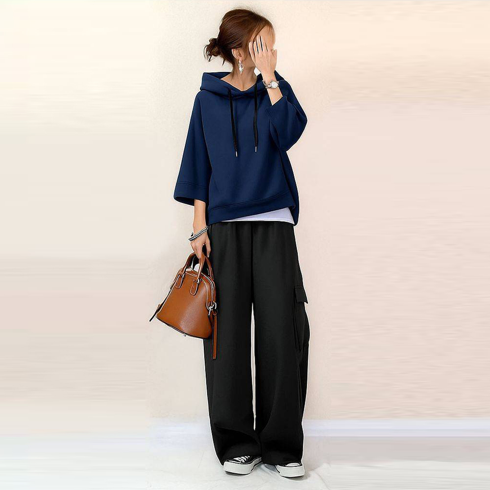 ネイビー/トップス+ブラック/パンツ/2点セット