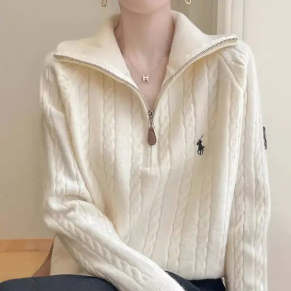 『今売れてます!』ラグランスリーブ無地ファスナースタンドネック長袖カジュアルニット・セーター