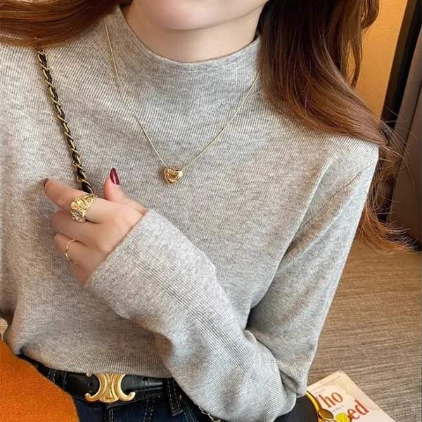 女性に大人気長袖スタンドネックプルオーバー無地カジュアルニット・セーター