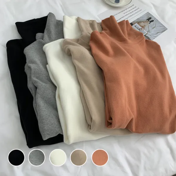 【全5色】Tシャツ無地長袖ハイネック伸縮性あり｜着痩せ防寒