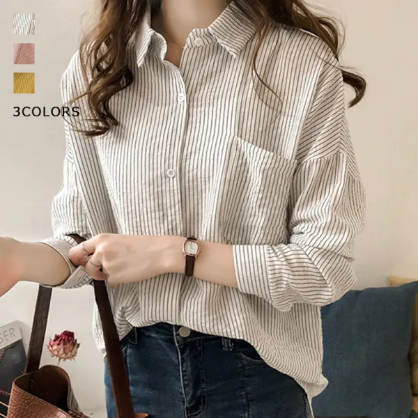 【全3色】シャツストライプ柄シングルブレスト長袖|着回し力抜群