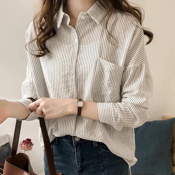 【全3色】シャツストライプ柄シングルブレスト長袖|着回し力抜群