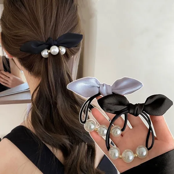 今季大注目スウィートシンプルリボンビーズ不規則形ヘアアクセサリー定番シンプルヘアゴム