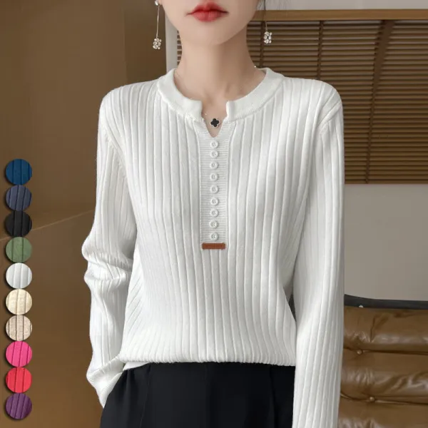 ニットセーター長袖クローズドバック無地ボタン|トレンドアイテム