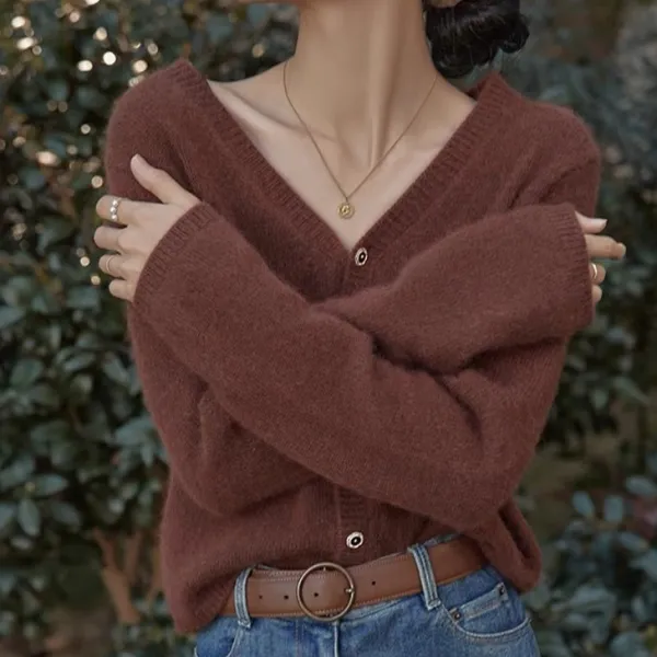 レッド  カーディガン  ウール  ニット  アウター  ニット / セーター  ゆったり  秋  レイジー風  レトロ  フレンチスタイル  レディース