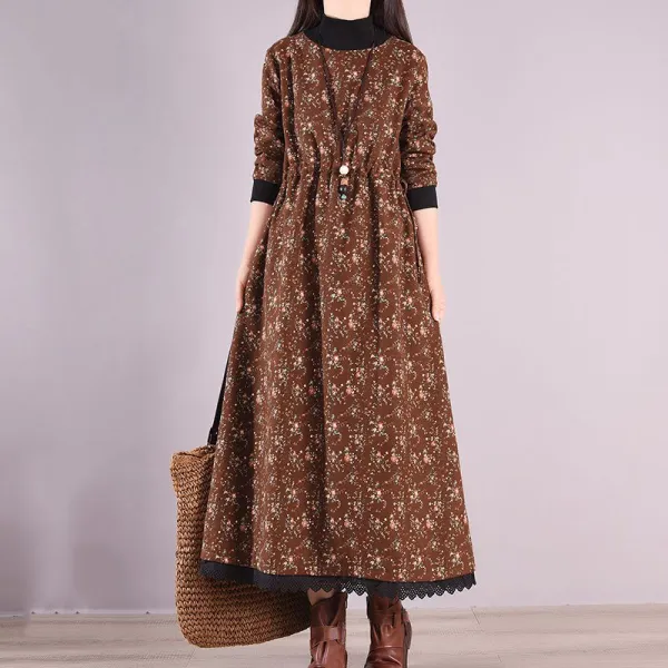 【全3色】カジュアルワンピース長袖プリント｜ゆったり防寒