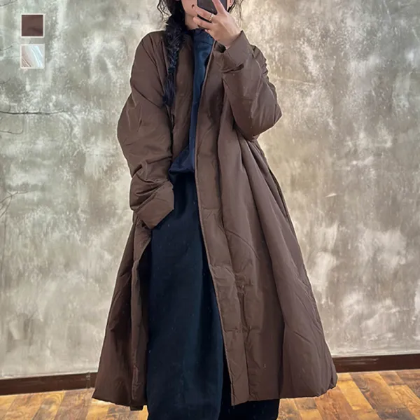 【全2色】中綿コート折り襟ボタンシングルブレスト無地長袖カジュアル