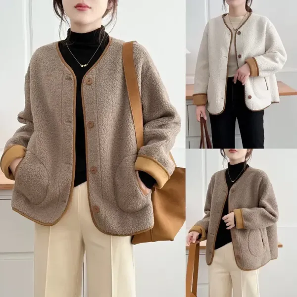 【全2色】中綿コート長袖無地ボタンラウンドネック  | 大流行新作