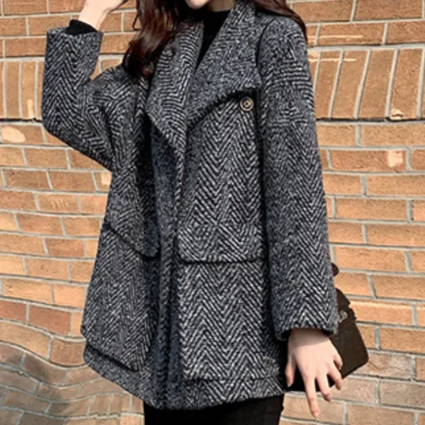 コートチェック柄ボタン防寒折り襟 | 定番シンプル