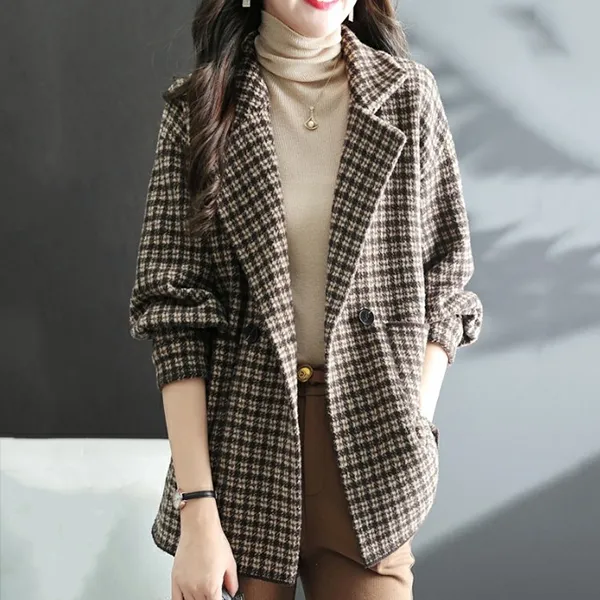 コート型崩れしない体型をカバーダイス柄長袖｜着回し力抜群