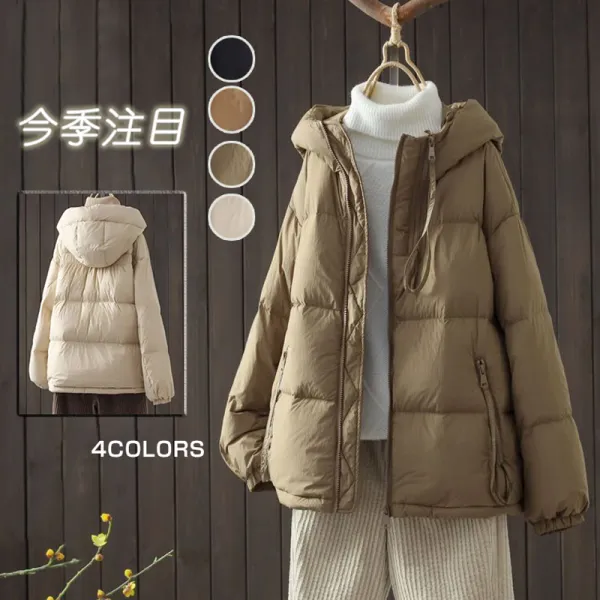 多色展開 シンプル 無地 合わせやすい フード付き 細見せ 森ガール 中綿コート ブラック 黒 ホワイト 白