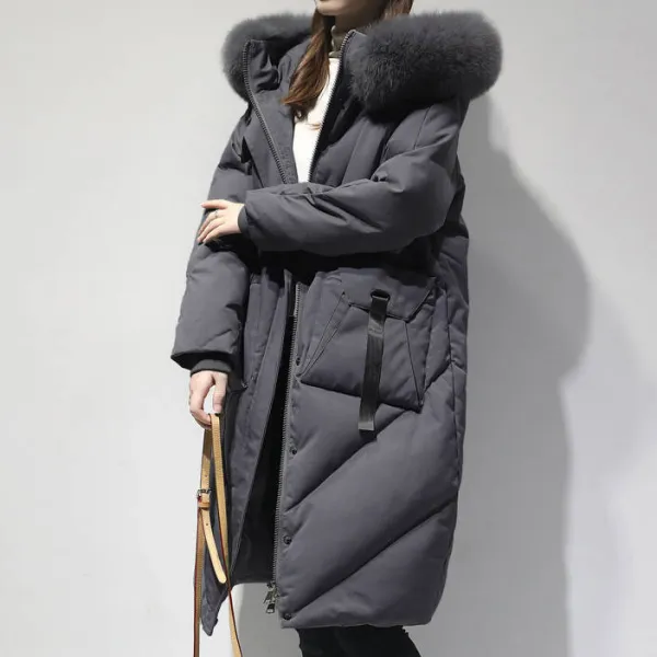超暖かい 体型カバー フード付き 長袖 無地 ロング丈 レディース 中綿コート ブラック 黑 グレー