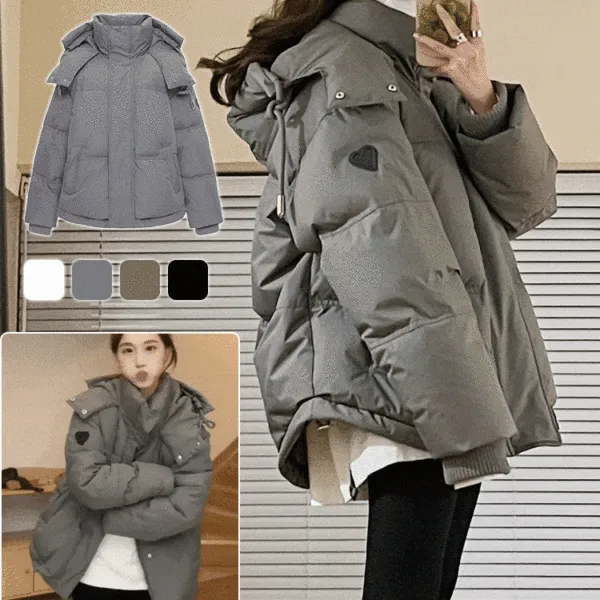 レディースメンズ冬ダウンジャケットアウター羽織りハートハートマーク韓国ストリートカジュアル女性男性ショートジャケット男女兼用韓国ファッション