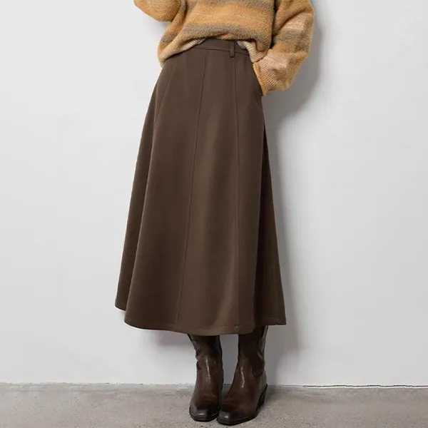 新発売！中長Aラインラシャ無地ハイウエストファッションスカート