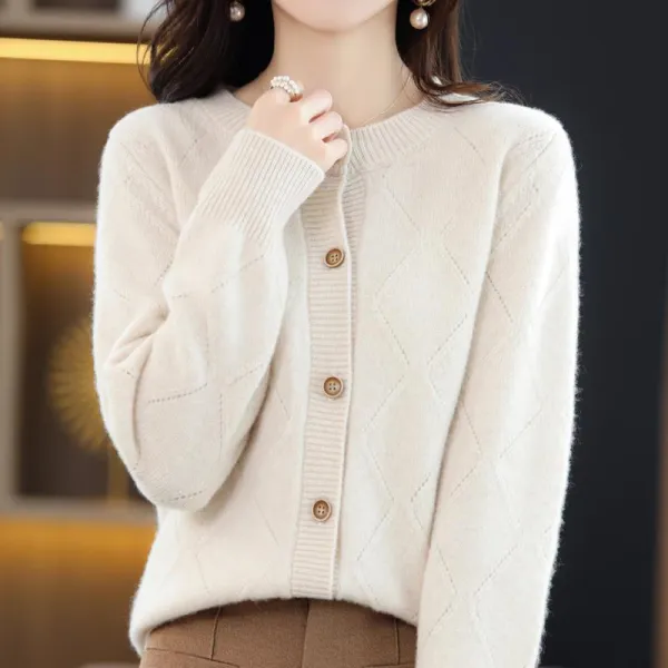 雑誌に掲載されたボタン長袖無地ラウンドネックカジュアルカーディガン