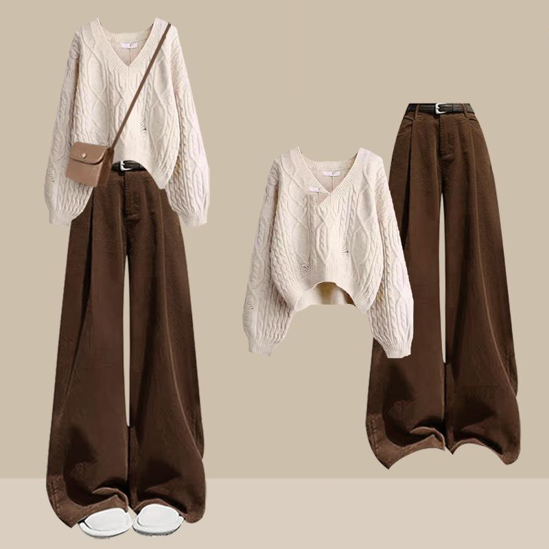 アプリコットセーター+コーヒーパンツ/セット