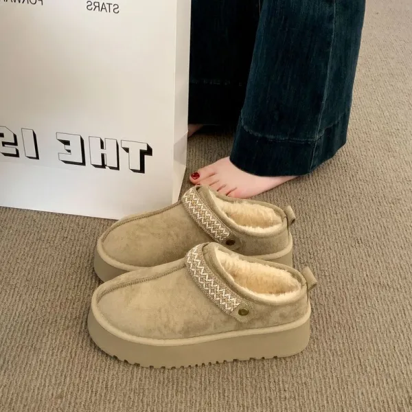 『大人が着たいアイテム』プラットフォームショートプラッシュ丸トゥ裏起毛暖かいムートンブーツ