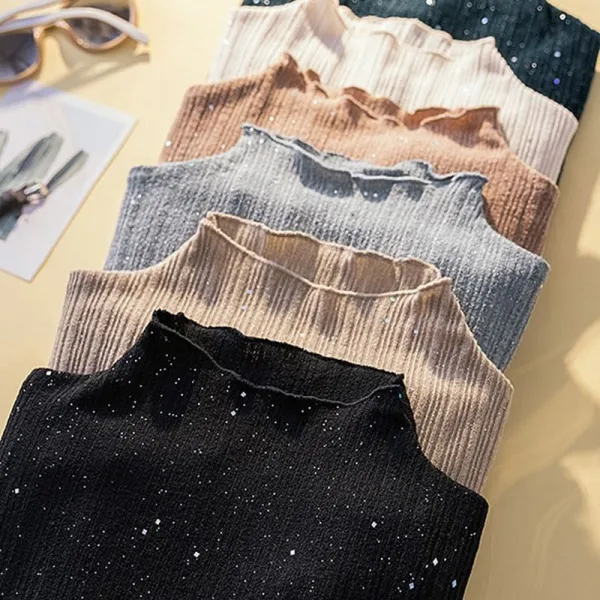 新作発売！スパンコール長袖ハーフネック無地柔軟加工ファッションニット・セーター