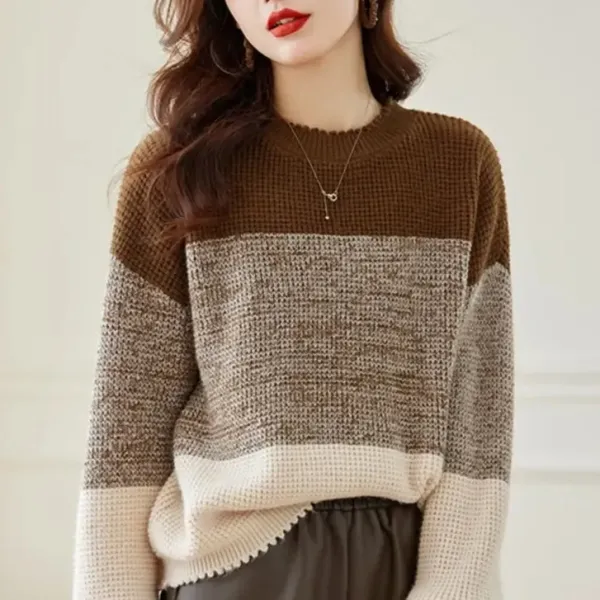 買わなきゃ損グラデーション色プルオーバー長袖ニットラウンドネックファッションニット・セーター