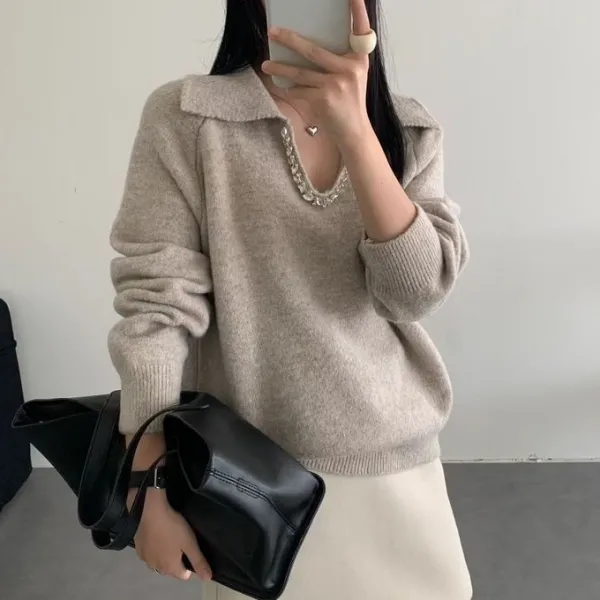 主役級 プルオーバー 無地 ニット 長袖  カジュアル ニットセーター