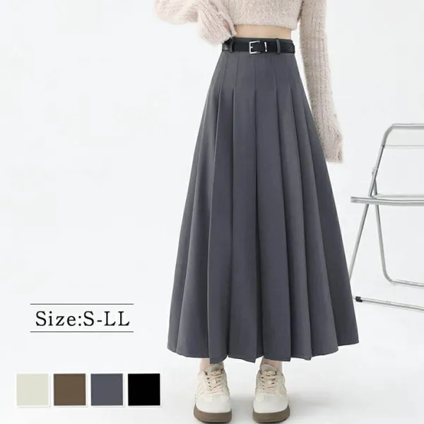 新作10%OFF女性に大人気無地着痩せ効果プリーツAラインハイウエストカジュアルスカート
