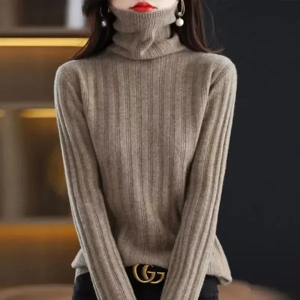 トレンドアイテム 無地 プルオーバー ハイネック 伸縮性あり 長袖 シンプル ニットセーター