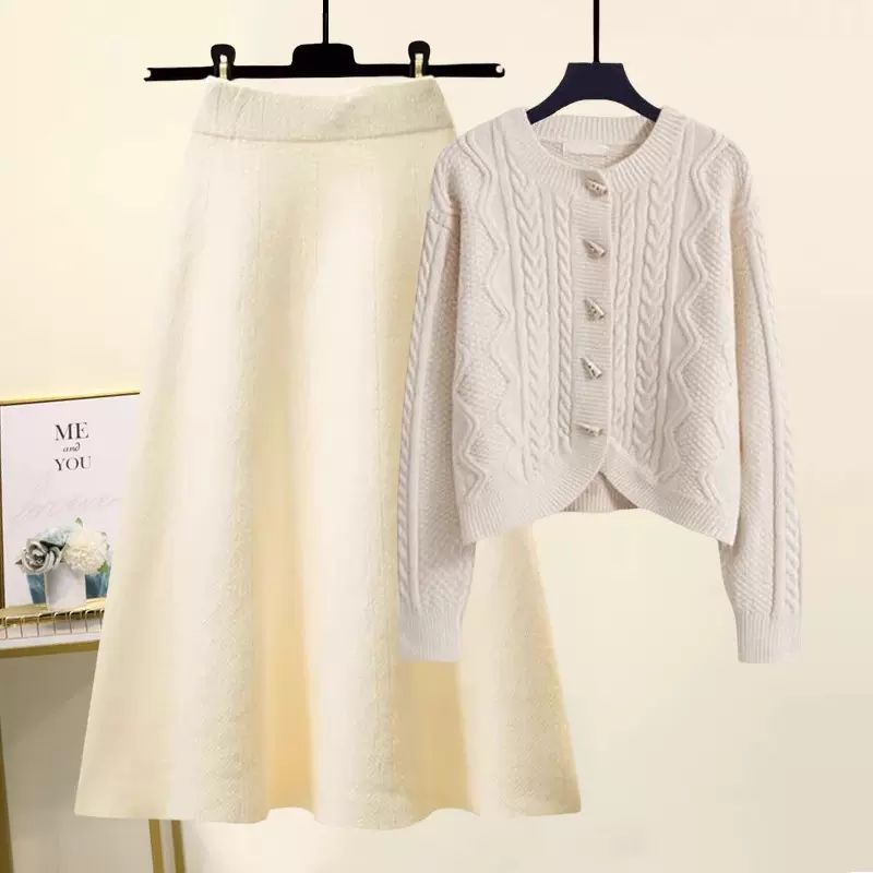 アイボリー/カーディガン+ホワイト/スカート