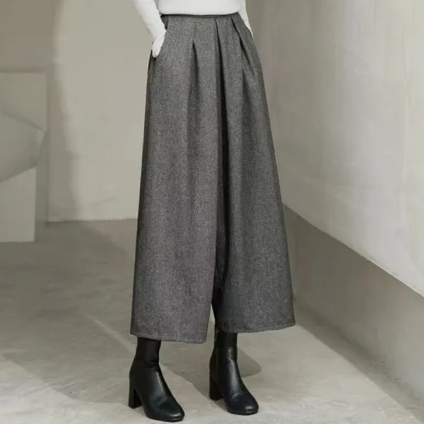 耐久性シンプルギャザーハイウエスト秋冬着痩せ効果体型をカバーアンクル丈 9分丈 ガウチョパンツ