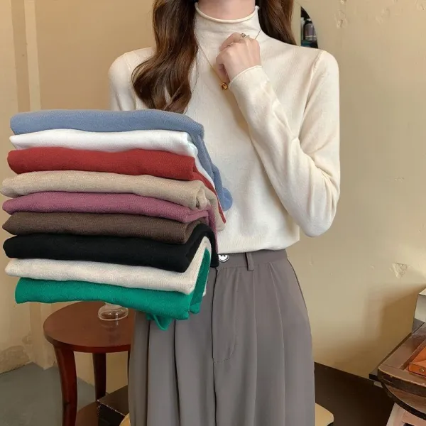 「今 着たい」 ハーフネック 長袖 無地 細身シルエット コーディネート自在 シンプル ニットセーター