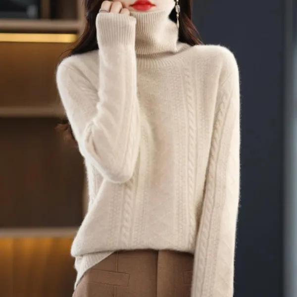 大人女子必見! ハイネック 無地 長袖 プルオーバー 防寒 フェミニン エレガント ニットセーター
