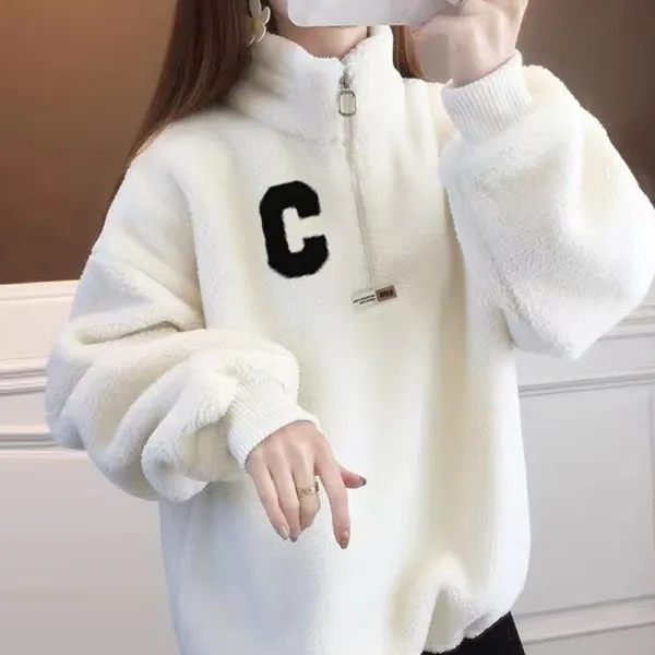 存在感抜群 スタンドネック ハーフ ジップ 長袖 アルファベット 韓国系 スウェット