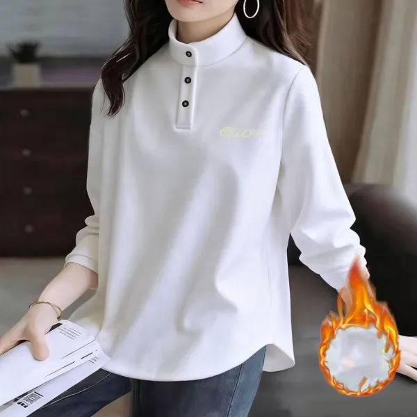 着回し力抜群ハーフネックスタンドネックボタン長袖アルファベットTシャツ