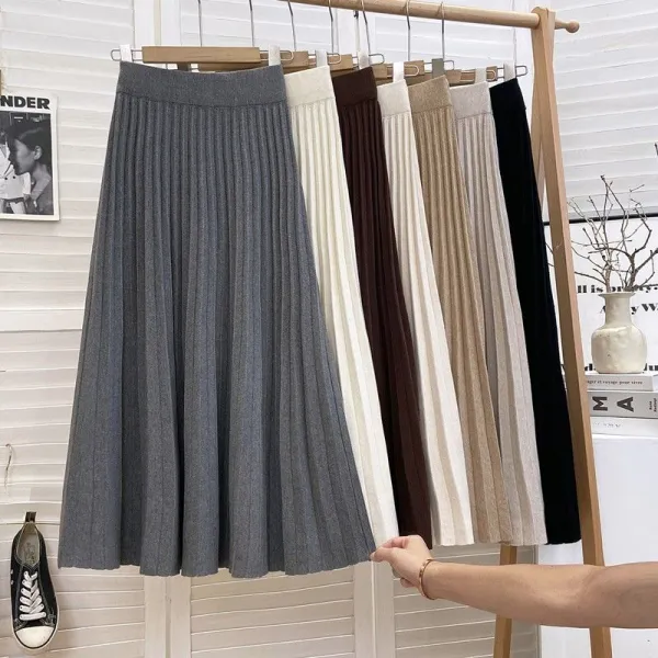 【全5色】プリーツスカートニット無地レギュラーウエスト   | リピー数高