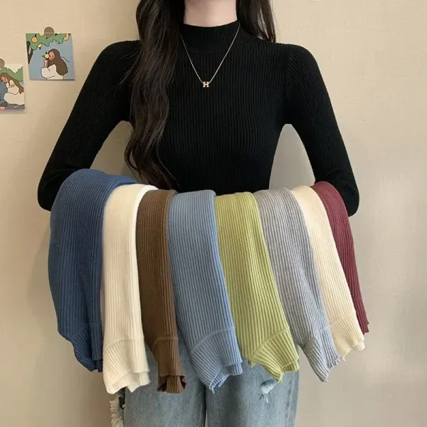 新作発売！シンプル 細身シルエット 無地 全8色 ハーフネック 定番 ニットセーター