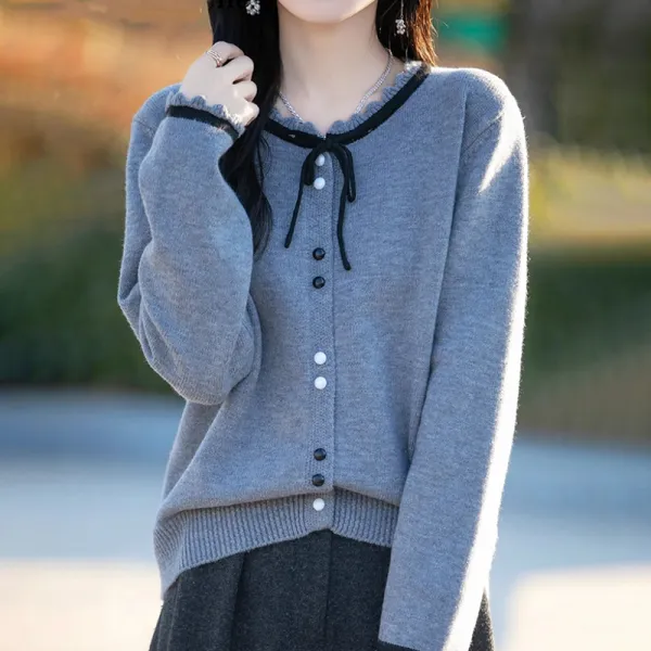 買わなきゃ損 長袖 ボタン 無地 シングルブレスト ラウンドネック ファッション ニットセーター