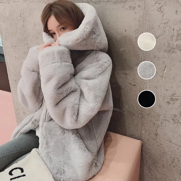 【全3色】コート無地長袖フード付きポケット付き裏起毛｜体型カバー防寒