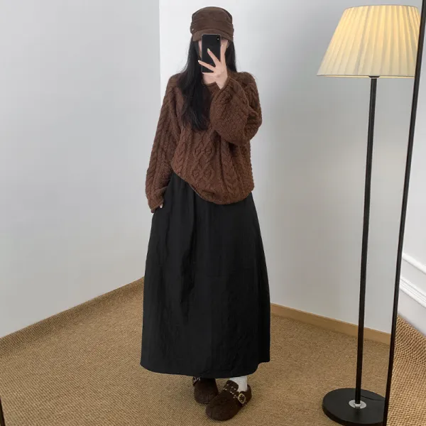 冬  普通  暖かい  新作  レトロ  秋冬シーズン  ミディ丈 / ミディアム丈