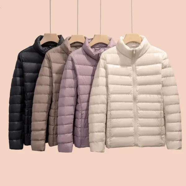 無地  シンプル  カジュアル  ダウンジャケット  アウター  スタンドネック  スリムフィット」  薄  レディース  軽量