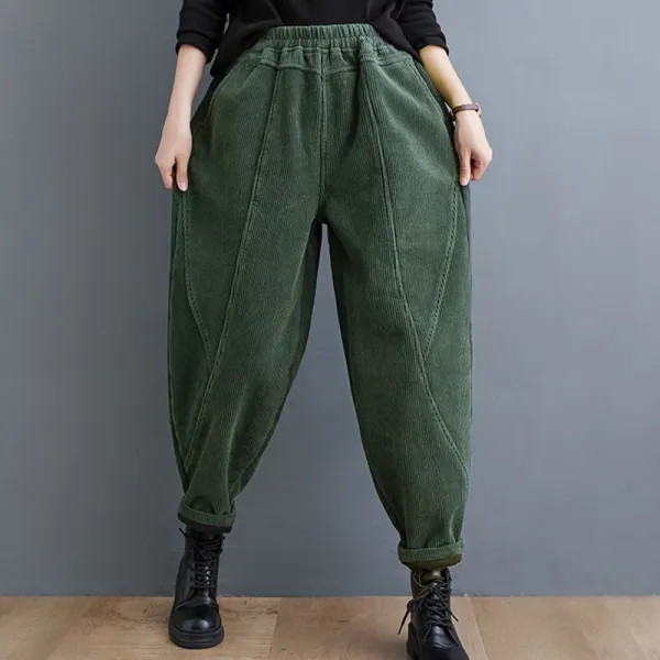 『大人が着たいアイテム』コーデュロイ無地ロング丈レギュラーウエスト防寒カジュアルパンツ
