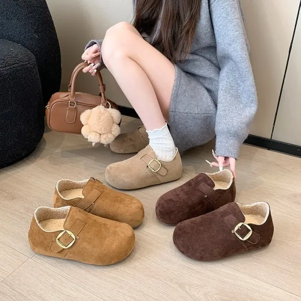 スエードベルケンワンタッチレディース裏起毛厚底軽量パンプス