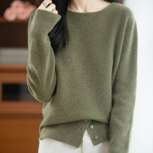 女性に大人気長袖無地ボタン韓国系ニット・セーター