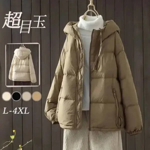 今季マストバイシンプル長袖フード付きジッパー体型をカバー秋冬無地中綿コート