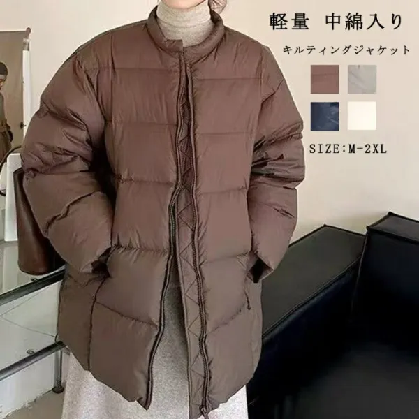 コート キルティングジャケット レディース 軽量 ミドル丈コート ジャケット キルティング ノーカラー 綿服 アウター 中綿入り ゆったり 大人 着回し 軽量 普段使い