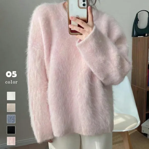 ふわもこクルーネックニットプルオーバー 長袖セーター おしゃれ ニットセーター トップス セーター ベーシック 秋物 冬物 20代 30代 40代 ニットソー ゆったり インナー