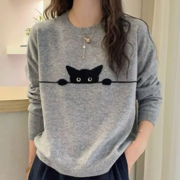 主役級ラウンドネックプルオーバープリント長袖ファッションニット・セーター