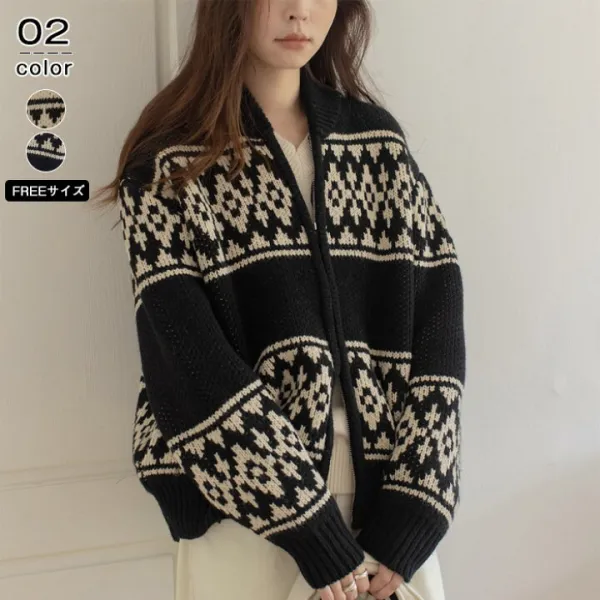 おしゃれな北欧スタイル！厚手ニットのノルディックカーディガン ニットカーディガン コンパクト 毛玉防止 おしゃれ