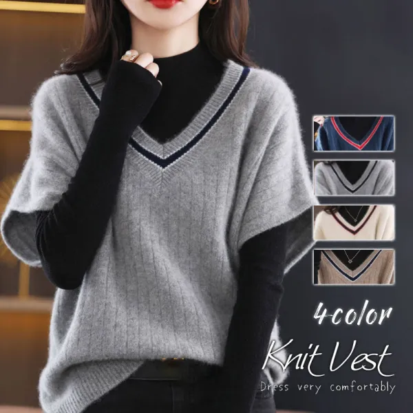 インスタで超人気 配色 ノースリーブ 切り替え 無地 Vネック 韓国系 ベスト