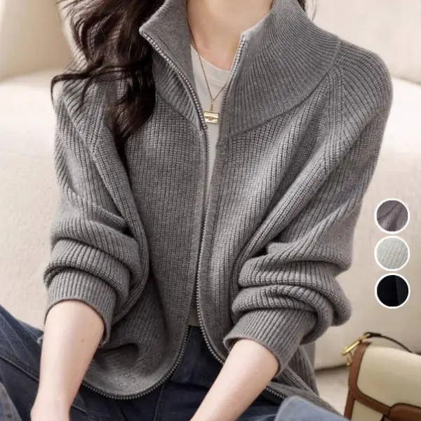 【全3色】セーター無地ジッパースタンドネックファスナー長袖ニット｜冷え対策